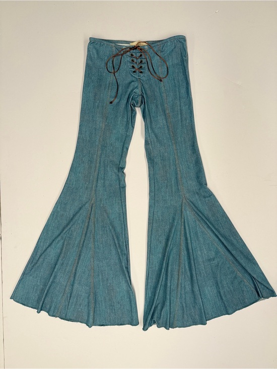 Indah Pants - Indah Teal Lace-Up Waist Jeans with Brown Cord